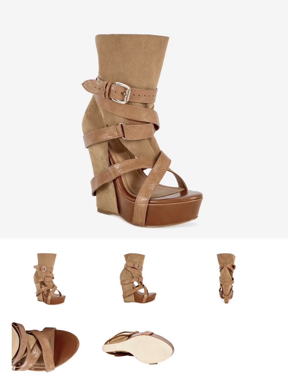 Suede Strappy Tan Wedge Ankle Bootie